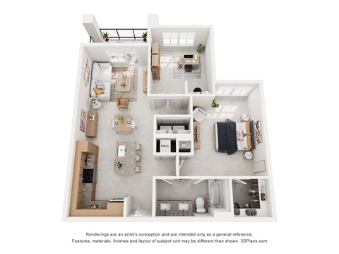 Floor plan for 1 bed, 1 bath, 979 sqft